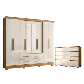 Guarda Roupa Casal San Lorenzo Com Espelho E Cômoda Georgia Freijó Off White – Moval