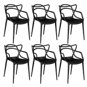 Conjunto Com 6 Cadeiras Empilhavel Allegra Preta Polipropileno Resistente