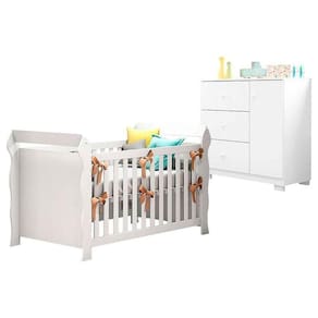 Berço Americano Lara Com Cômoda Infantil Duda Branco Brilho – Phoenix Baby