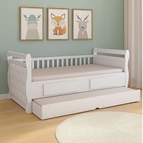Bicama para Quarto Infantil Com Capitonê 100% MDF Vicky Espresso Móveis Branco