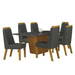 Mesa De Jantar Liz 180x90 Freijó Chumbo Com 6 Cadeiras Freijó Linho Chumbo – Leifer Móveis