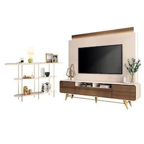 Estante Home Theater Nobre Off White Castanho E Aparador Infinity Off White– Hb Móveis