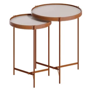 Kit Mesa Lateral Aqua Com Vidro Off White Cobre - Imcal