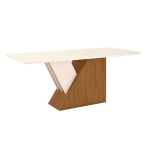 Mesa De Jantar Lucena 200 Cm Tampo Arredondado Com Vidro Nature Off White – Henn