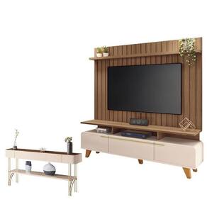 Rack Bancada Essenza E Painel Link Com Aparador Vivant Off White Castanho – Hb Móveis