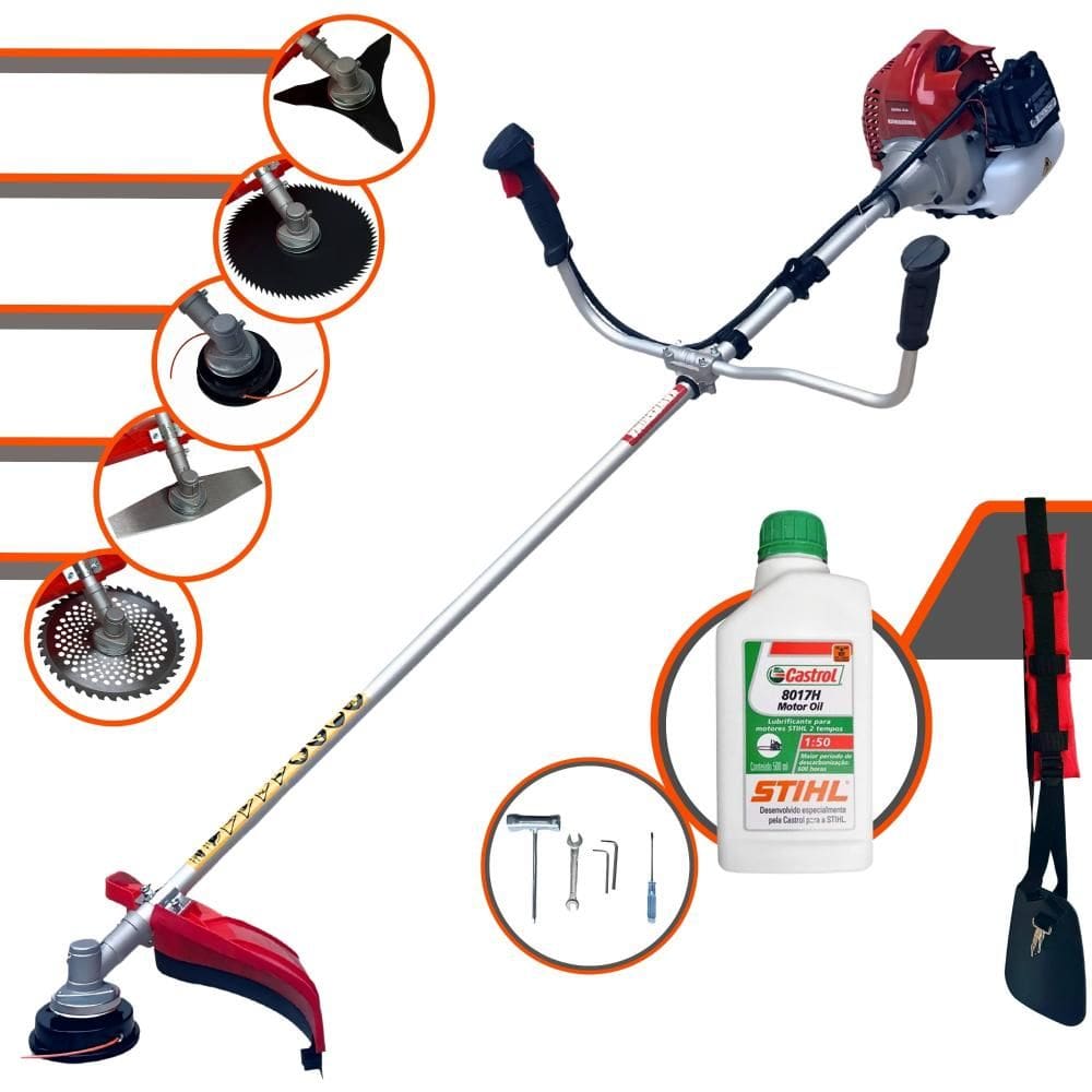 Roçadeira Multifunções Kawashima BCJ431L 43cc 1,7HP 10000rpm Com Carretel e Faca 2 Pontas + Faca 3 Pontas, Faca 40 Dentes, Faca 80 Dentes + ÓLEO STIHL