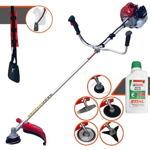 Roçadeira Completa Kawashima BCJ431L À Gasolina 43cc 1,7HP 10.000rpm Com Carretel Nylon + Lâminas Facão, 3 Pontas, 40 Dentes, 80 Dentes + ÓLEO STIHL