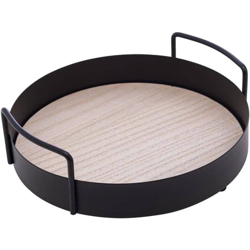 BANDEJA DE METAL C MDF E ALCA REDONDA PRETO 20x6cm