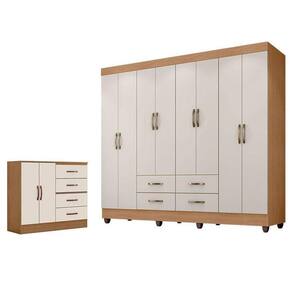 Guarda Roupa Casal Porto Com Cômoda Lite 4 Gavetas 2 Portas Nature Off White – Móveis Leão