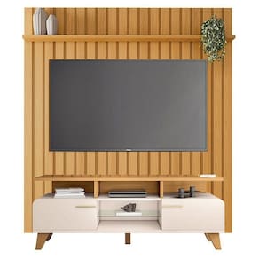 Rack Bancada Essenza Com Painel Ripado You Cinamomo Off White - Hb Móveis