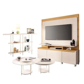 Estante Home Theater Quantum Off White Cinamomo E Aparador Infinity E Kit Mesa De Centro Sky Off White – Hb Móveis