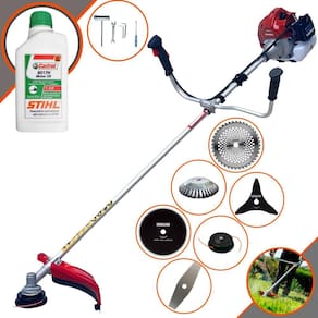 Aparador de Grama Profissional À Gasolina Kawashima BCJ431L 43cc 1,7HP 10000rpm Roçadeira Multifuncional Lateral Com 6 Opões de Cortes + ÓLEO STIHL 2T