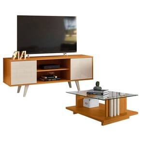 Rack Bancada Lisboa Com Mesa De Centro Frizz Cinamomo Off White - Madetec