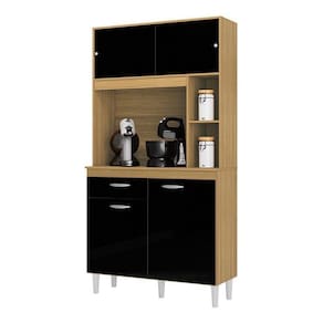 Armário Para Cozinha Kit Duda 90 Cm Damasco Preto – Poquema
