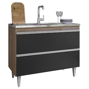 Balcão De Cozinha Com Pia Inox 100cm Julia Z34 Freijó/preto - Mpozenato