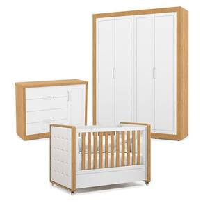 Quarto De Bebe 4 Portas Tutto New Freijó Branco Acetinado Com Capitonê New Boucle - Matic
