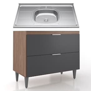 Balcão De Cozinha Com Pia Inox 100cm Pérola Z34 Grafite/freijó - Mpozenato