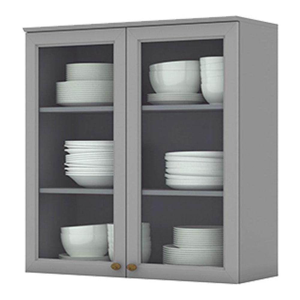 Armário Aéreo 2 Portas De Vidro 80 Cm Americana Cinza – Henn
