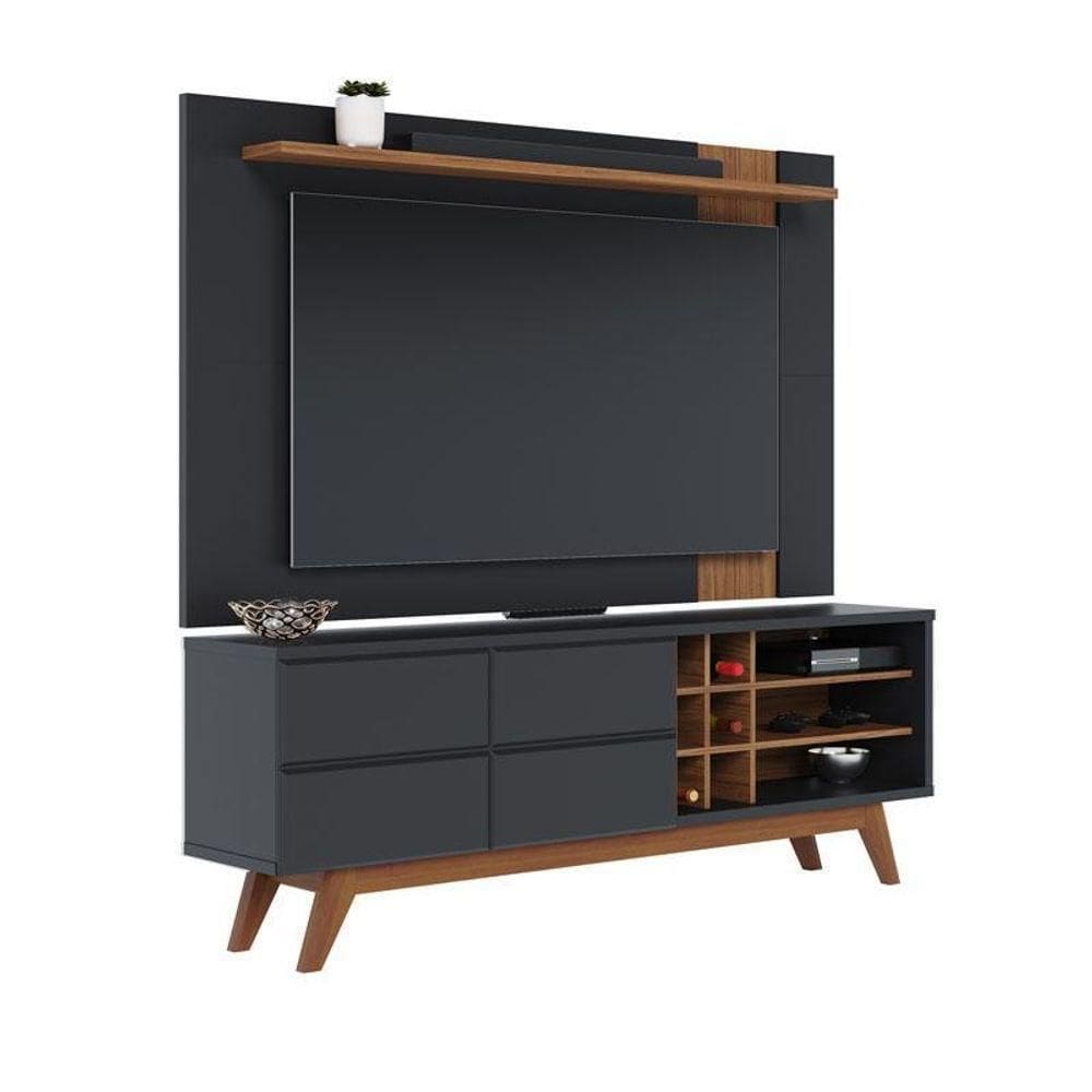 Rack Bancada Noronha E Painel Para Extensivo Leme Preto Acetinado Noce Milano – Colibri