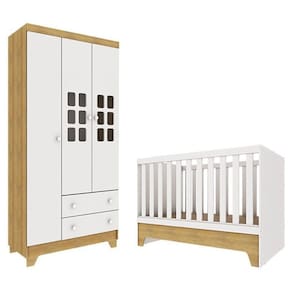 Berço Americano Mini Cama Com Guarda Roupa Infantil Malu Branco Acetinado Bétula – Carolina