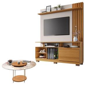 Estante Home Theater Artheo Cinamomo Off White E Mesa De Centro Sky Com Tampo De Vidro Cinamomo- Hb Móveis