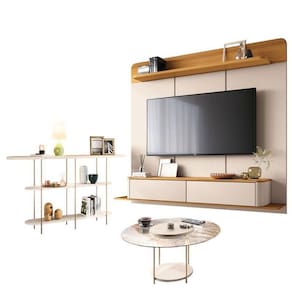 Home Suspenso Galax Cinamomo Off White E Aparador Infinity E Mesa De Centro Sky Com Tampo De Vidro Off White- Hb Móveis