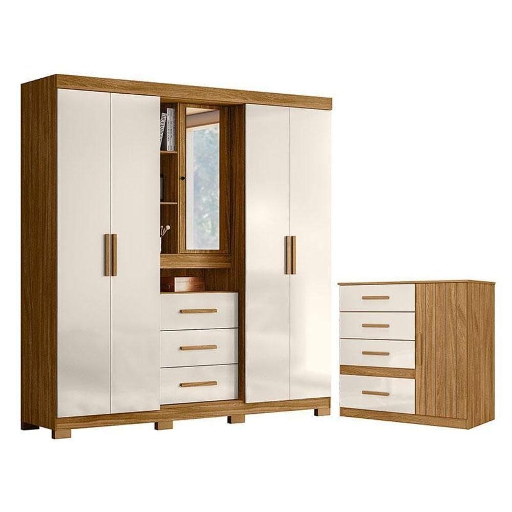 Guarda Roupa Solteiro Eldorado E Cômoda Vênus Freijó Off White – Moval