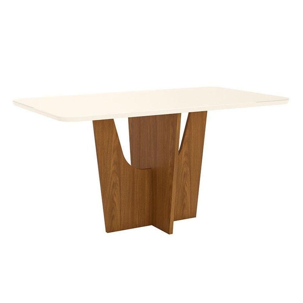 Mesa De Jantar Danielly 160 Cm Tampo Arredondado Com Vidro Nature Off White – Henn