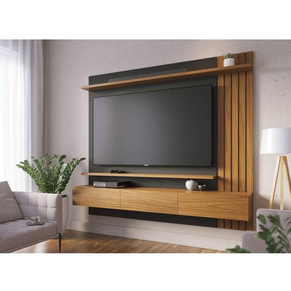 Painel Para Home Suspenso Ambiente Juriti Noce Milano Preto Acetinado – Colibri