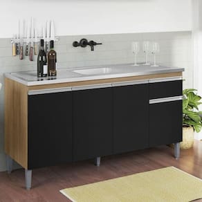 Balcão De Pia Ambiente Tatiane 145 Cm Amêndoa Preto - Ajl