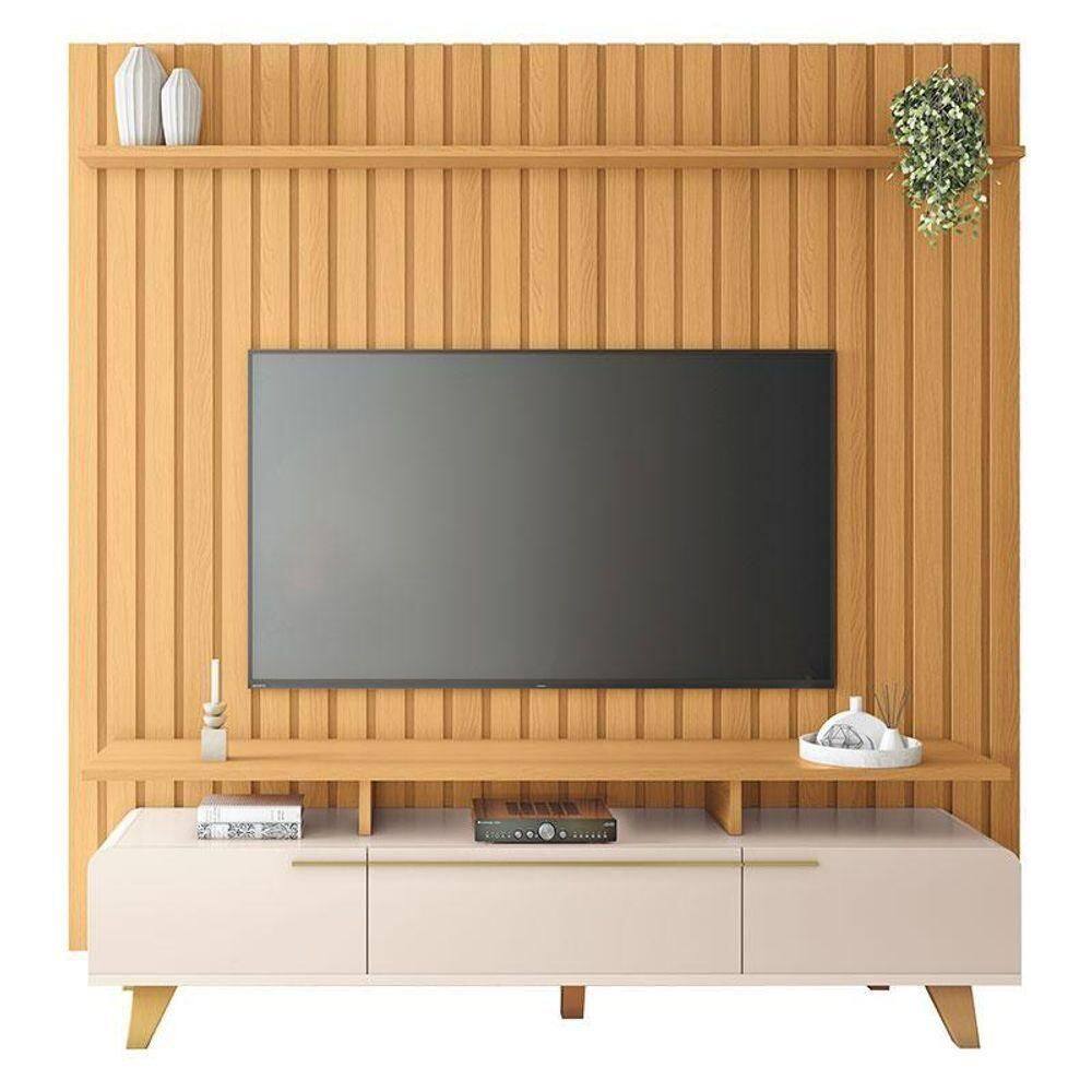 Rack Bancada Essenza Com Painel Ripado You Cinamomo Off White - Hb Móveis