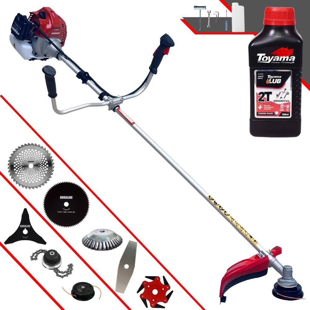 Roçadeira Robusta Kawashima BCJ431L À Gasolina 2T 43cc 1,7HP 10.000rpm Multifunções Completa Com Carretel de Nylon + 7 Lâminas de Corte + ÓLEO TOYAMA