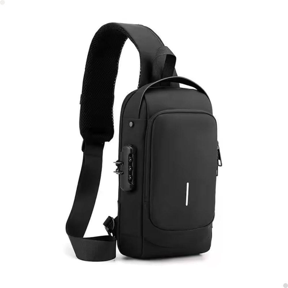 Bolsa Mochila Pochete Pochet Transversal Diagonal Ombro Anti-furto Usb à Prova D`água Durabilidade - Preto