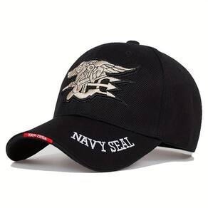 Boné De Beisebol Militar Navy Seal - Ajustável, Poliéster Estiloso Preto