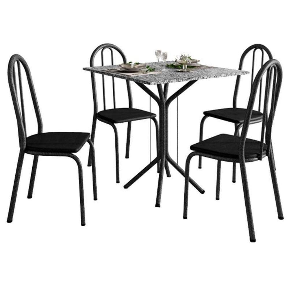 Mesa De Jantar Thais 70x70 Cm Com Granito Ocre Itabira Com 4 Cadeiras 050 Preto – Artefamol
