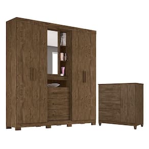 Guarda Roupa Solteiro Eldorado E Cômoda Vênus Com Pés Castanho Wood - Moval