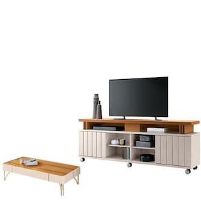 Rack Bancada Rivera Com Mesa De Centro Cadenza Cinamomo Off White – Hb Móveis