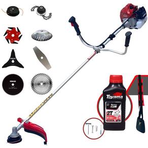 Roçadeira Kawashima BCJ431L 43cc Com Carretel + Facas 2 Pontas, 3 Pontas, 6 Pontas, 40 Dentes Vídea, 80 Dentes, Trimmer e Escova de Aço + ÓLEO TOYAMA