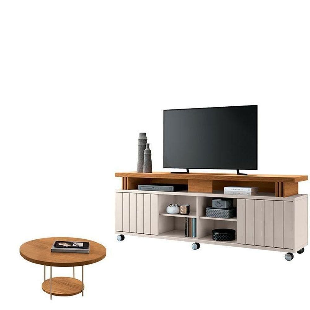 Rack Bancada Rivera Com Mesa De Centro Sky Cinamomo Off White – Hb Móveis