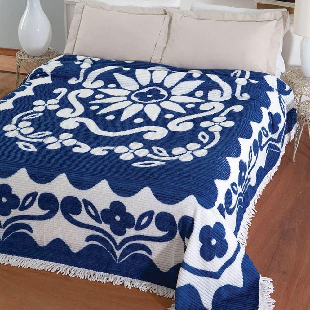 Colcha Chenille Bruna Azul