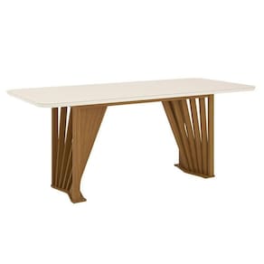 Mesa De Jantar Adriana 200 Cm Canto Arredondado Com Vidro Nature Off White - Henn