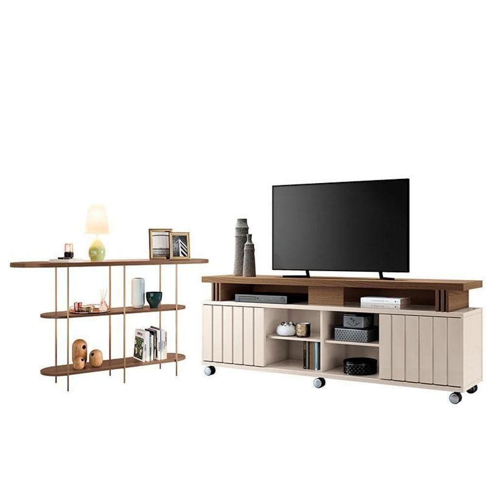 Rack Bancada Rivera Com Aparador Infinity Off White Castanho – Hb Móveis