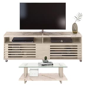 Rack Bancada Com Mesa De Centro Frizz Cross Calacata Off White – Madetec