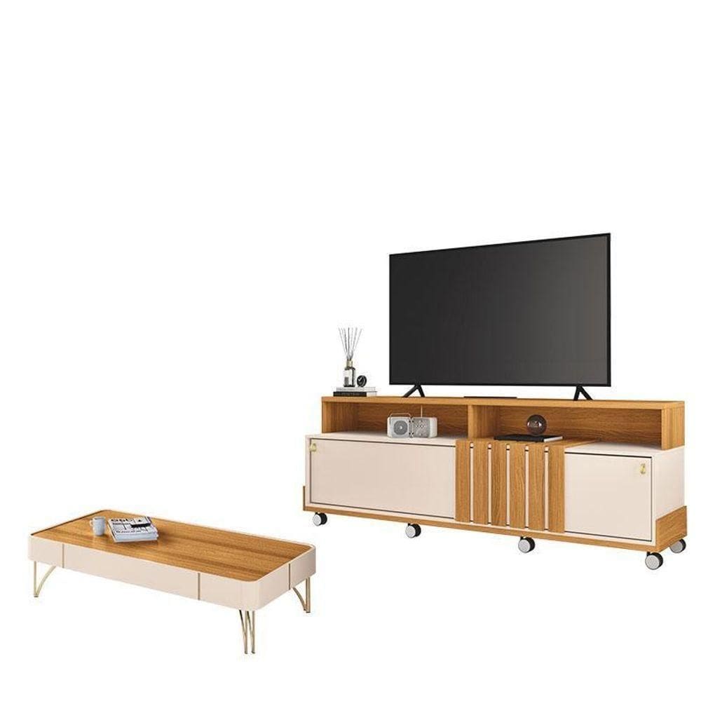 Rack Bancada Graci Com Mesa De Centro Cadenza Off White Cinamomo – Hb Móveis