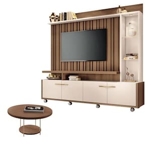Estante Home Theater Titan Off White Castanho E Mesa De Centro Sky Castanho - Hb Móveis