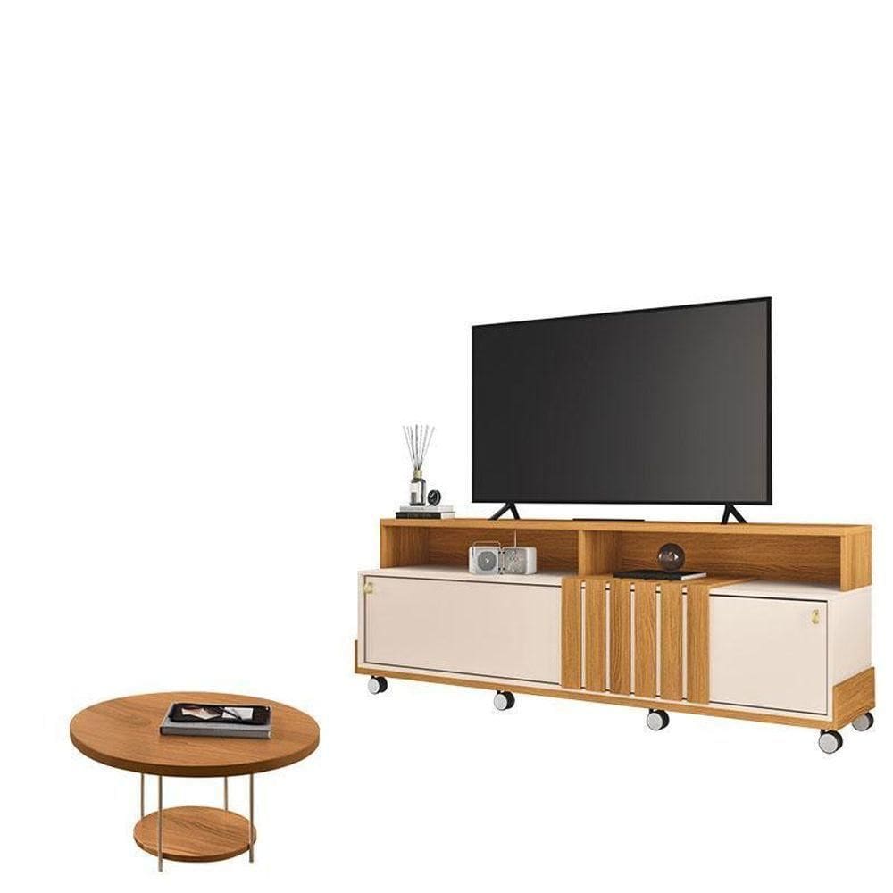 Rack Bancada Graci Com Mesa De Centro Sky Cinamomo Off White – Hb Móveis