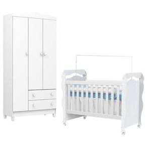 Berço Americano New Nanda Com Guarda Roupa Infantil Mel Flat 3 Portas Branco Brilho - Carolina