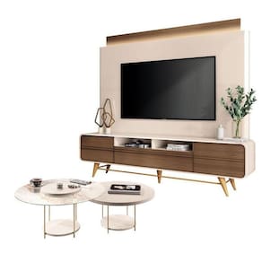 Estante Home Theater Nobre Off White Castanho E Kit Mesa De Centro Sky Off White– Hb Móveis