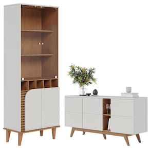 Cristaleira Jurerê E Aparador Buffet Para Sala Noronha Off White Matte Freijó– Colibri