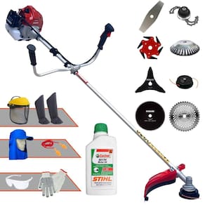Roçadeira Kawashima BCJ431L 43cc Com Carretel + Facas 2 Pontas, 3 Pontas, 6 Pontas, 40 Dentes, 80 Dentes, Trimmer e Escova de Aço + EPI + ÓLEO STIHL
